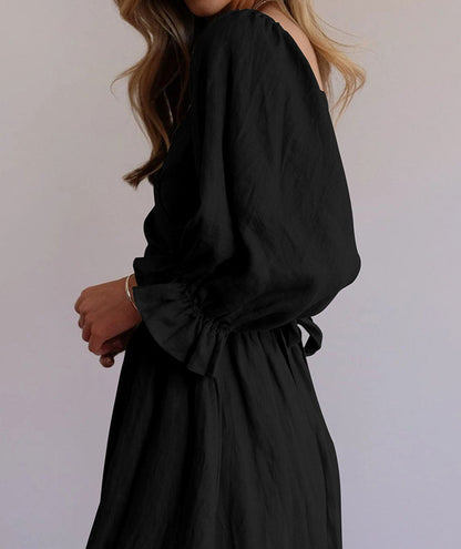 TS | Midi dress with puff sleeves and waistband