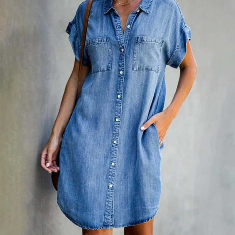 TS | Denim mini dress with button placket