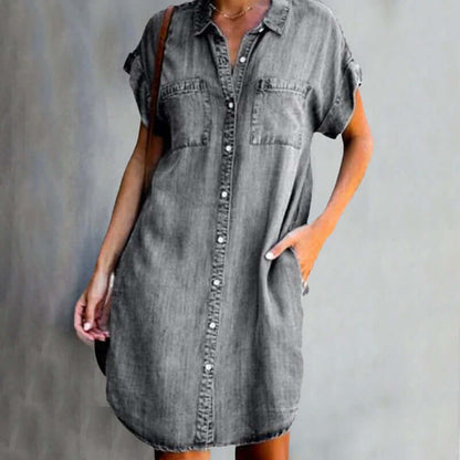 TS | Denim mini dress with button placket