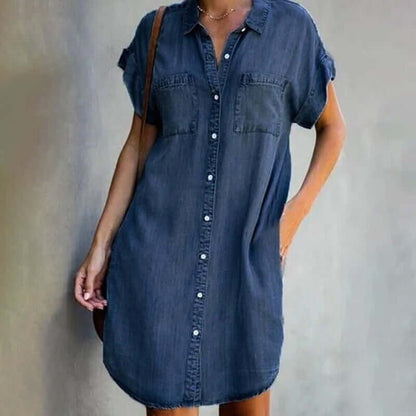 TS | Denim mini dress with button placket