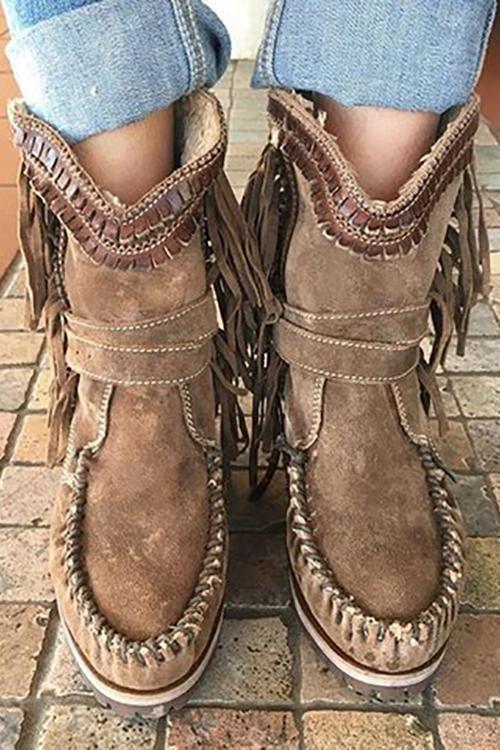 TS | Suede moccasin boots with fringes