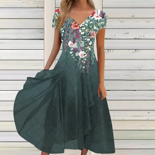 TS | Flowing maxi dress with V-neck and floral pattern