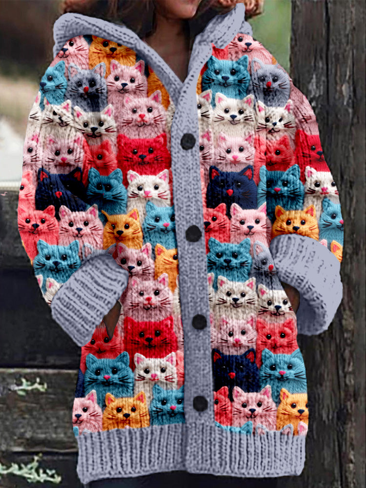 TS | Knitted coat with button placket and playful cat print