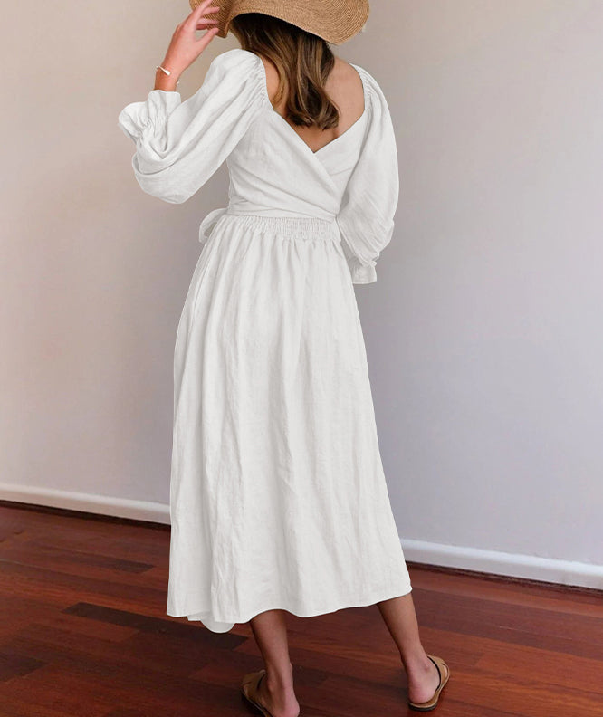 TS | Midi dress with puff sleeves and waistband