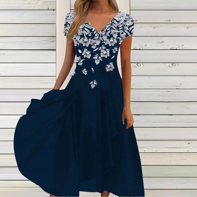 TS | Flowing maxi dress with V-neck and floral pattern