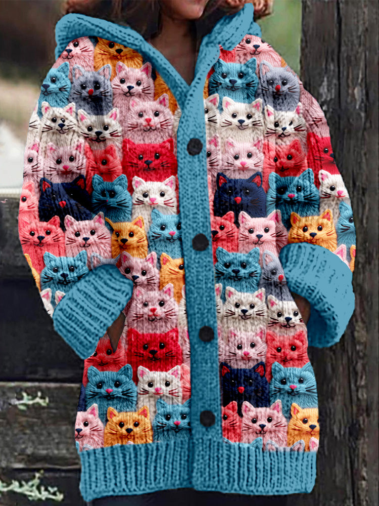 TS | Knitted coat with button placket and playful cat print