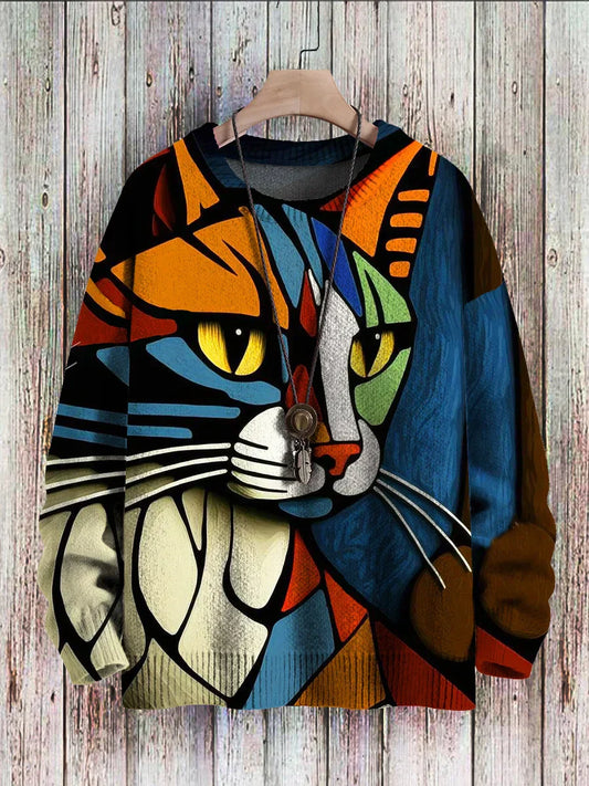 TS | Abstract sweater with cat pattern