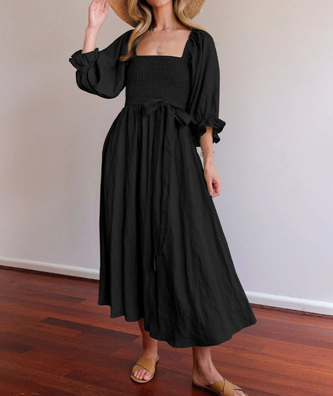 TS | Midi dress with puff sleeves and waistband