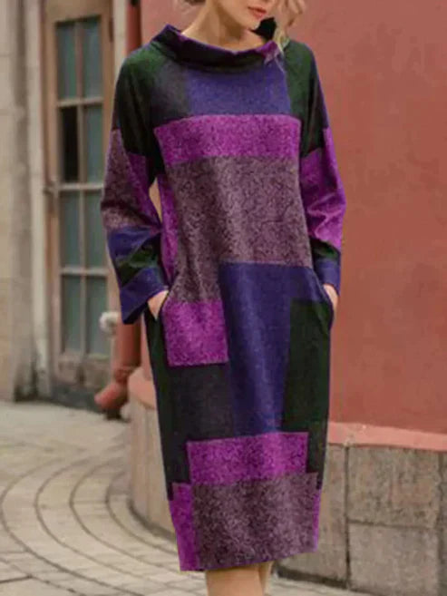 TS | Long-sleeved patchwork midi dress