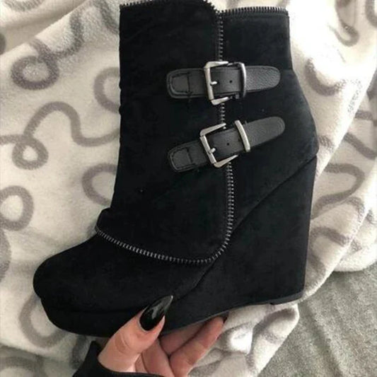 TS | Suede wedge ankle boots with buckled straps