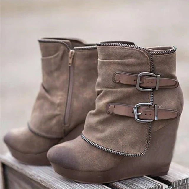 TS | Suede wedge ankle boots with buckled straps