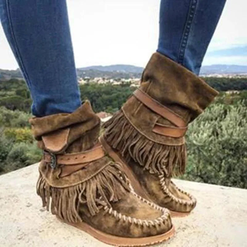 TS | Boho fringed moccasin boots