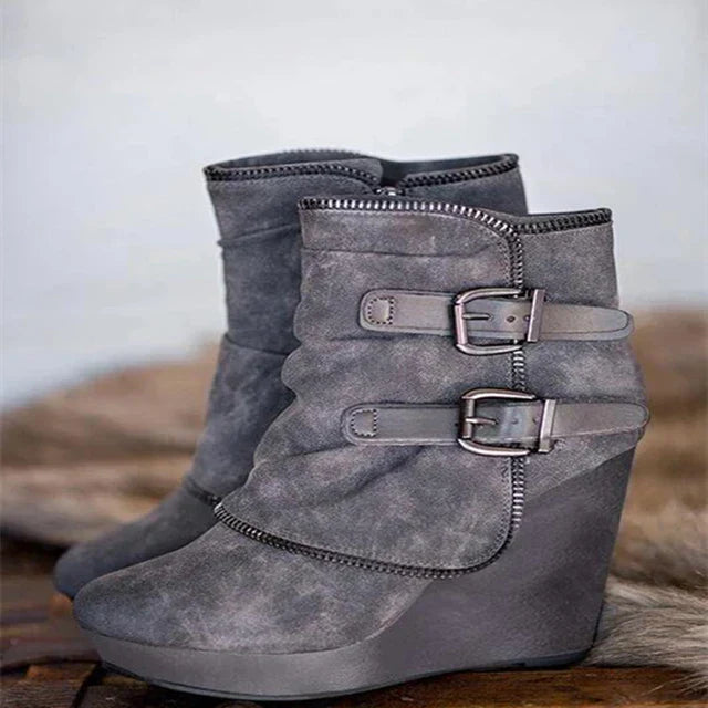 TS | Suede wedge ankle boots with buckled straps