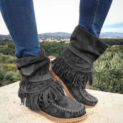 TS | Boho fringed moccasin boots