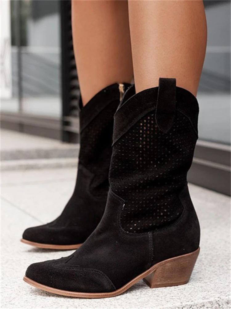 TS | Mid High Heel Branded Suede Low Cut Women's Boots Trendy