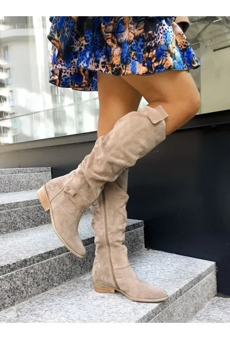 TS | Suede knee-high boots with side zipper