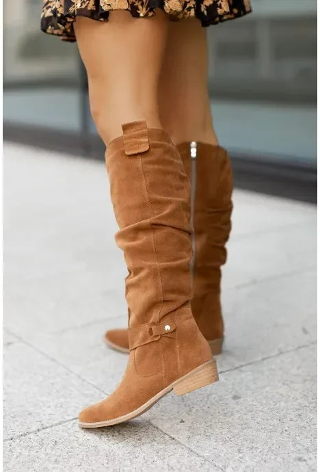 TS | Suede knee-high boots with side zipper