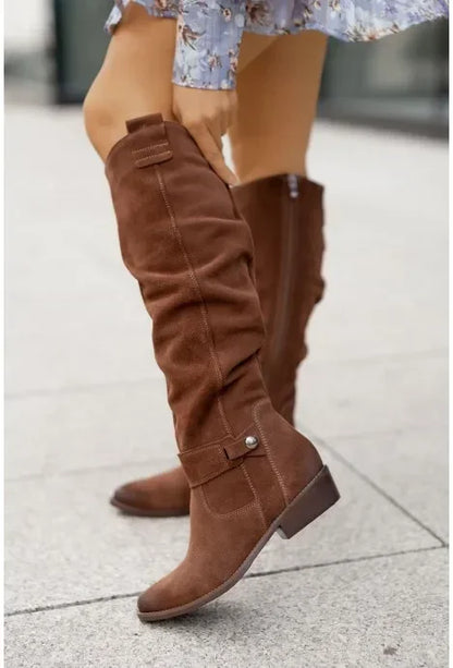 TS | Suede knee-high boots with side zipper