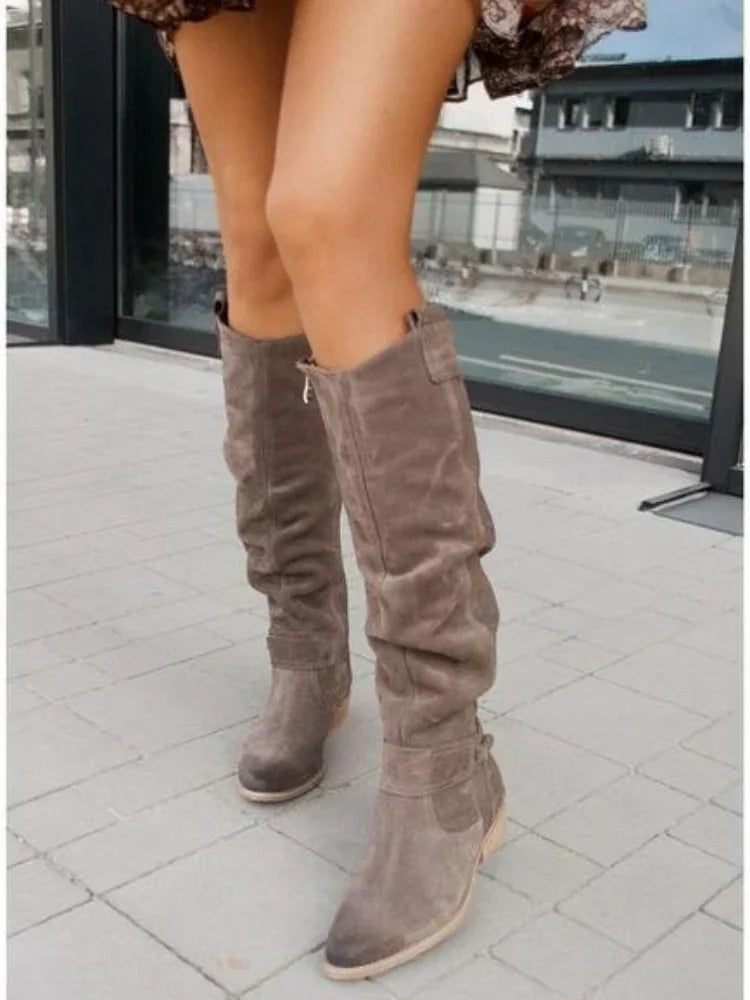 TS | Suede knee-high boots with side zipper