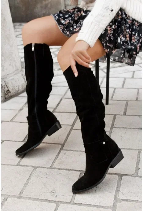 TS | Suede knee-high boots with side zipper