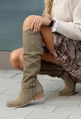 TS | Suede knee-high boots with side zipper