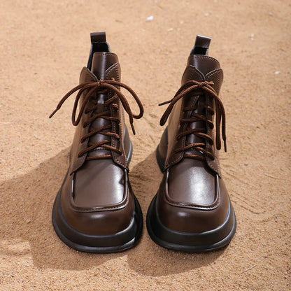 TS | Brown leather lace-up ankle boots