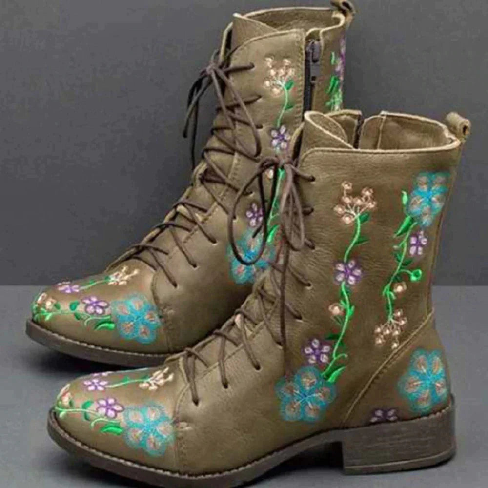 TS | Casual floral lace-up boots