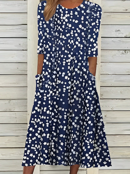 TS | Printed midi dress with round neckline and pockets