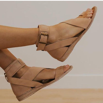 TS | Cross strap ankle wrap toe ring sandals