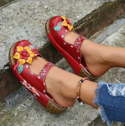 TS | Casual slip-on shoes with thick soles and floral pattern