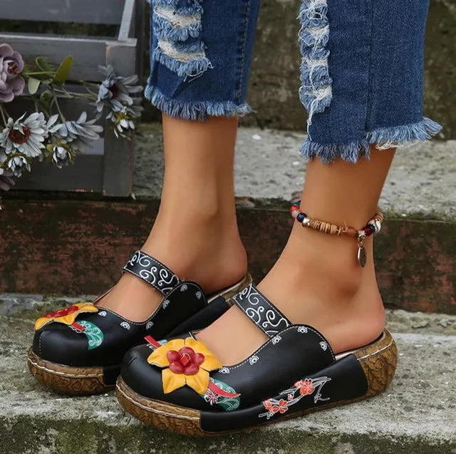 TS | Casual slip-on shoes with thick soles and floral pattern