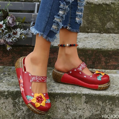 TS | Casual slip-on shoes with thick soles and floral pattern