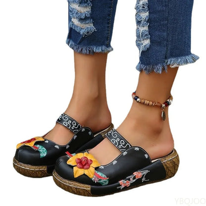 TS | Casual slip-on shoes with thick soles and floral pattern