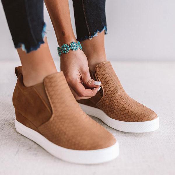 TS | Women Round Hollow Wedges Ankle Boots with Zipper