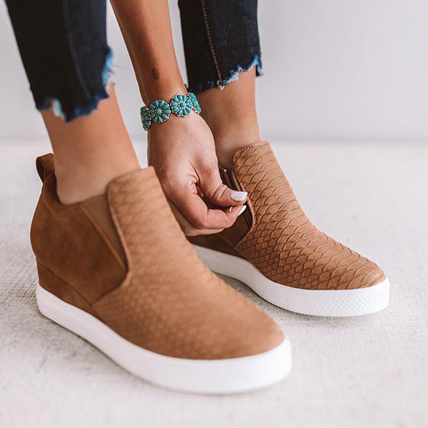 TS | Women Round Hollow Wedges Ankle Boots with Zipper