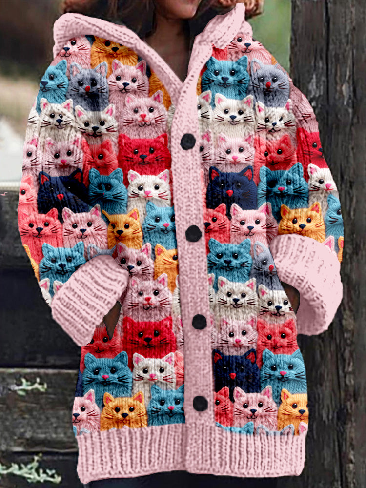 TS | Knitted coat with button placket and playful cat print