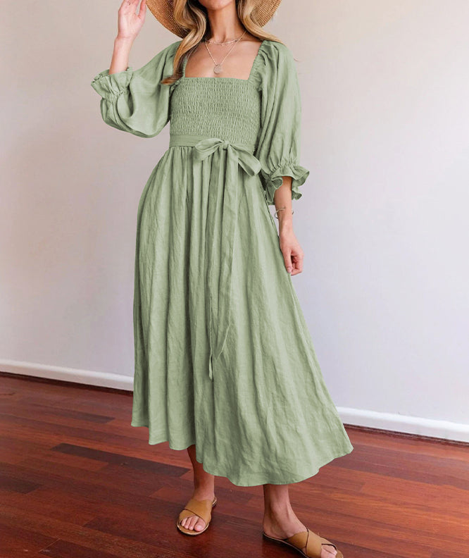 TS | Midi dress with puff sleeves and waistband