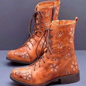 TS | Casual floral lace-up boots