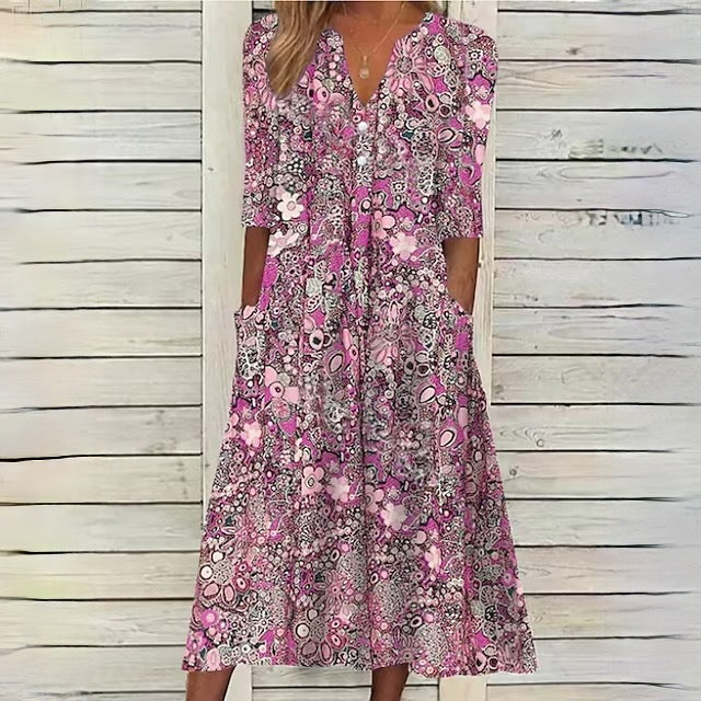 TS | Floral dress with V-neck and side pockets