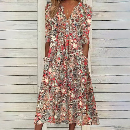 TS | Floral dress with V-neck and side pockets